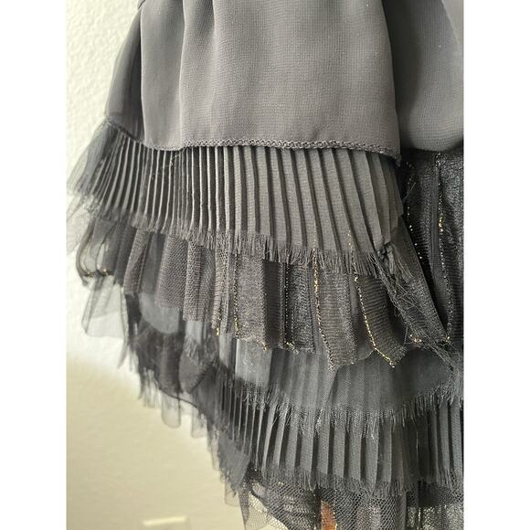 Cristina Gavioli Top  Blouse Tiered Ruffled Tie Front Black - Picture 7 of 16